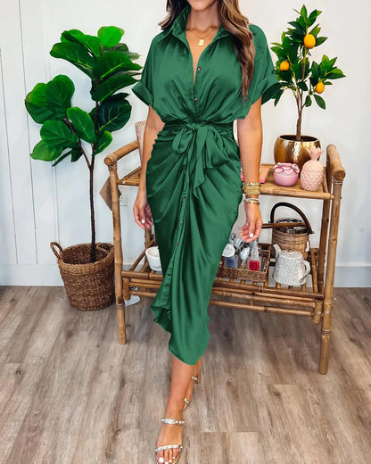 BTFBM 2024 Elegant Green Satin Party Dress