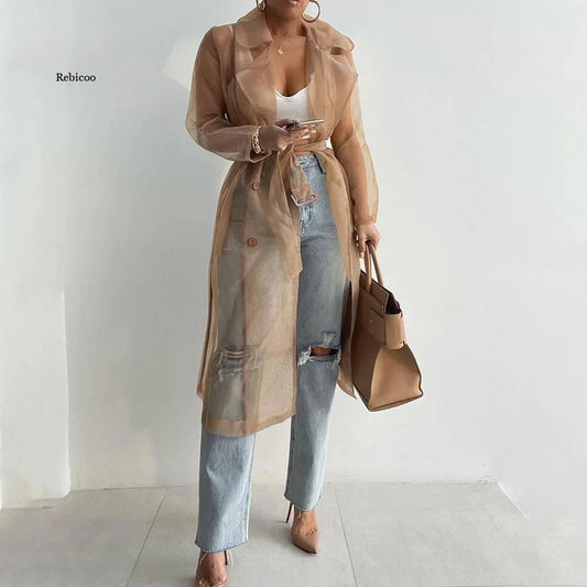 Women Fashion See Through Outdoor Coat