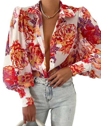 BTFBM Boho Chic Button-Up Floral Blouse - XL