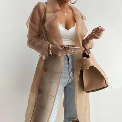 Women Fashion See Through Outdoor Coat