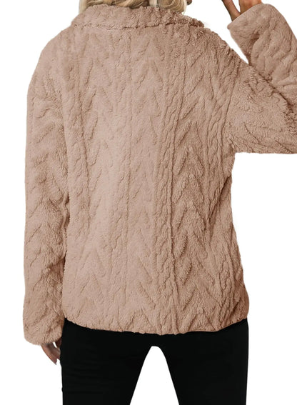 Dokotoo Women's Winter Fleece Zip-Up Jacket in Light French Beige