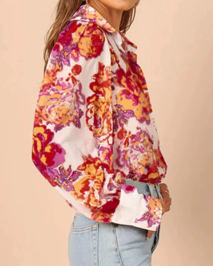 BTFBM Boho Chic Button-Up Floral Blouse - XL