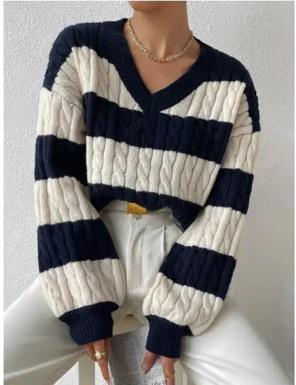 Chic Striped V-Neck Sweater