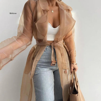 Women Fashion See Through Outdoor Coat