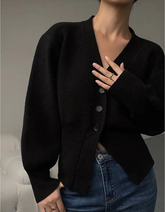 Chic V-neck Sweater Jacket with Long Sleeves