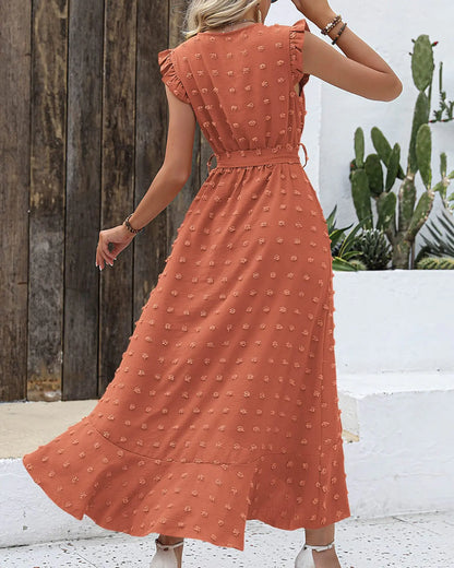 BTFBM 2024 Women's Summer V-Neck Swiss Dot Maxi Dress