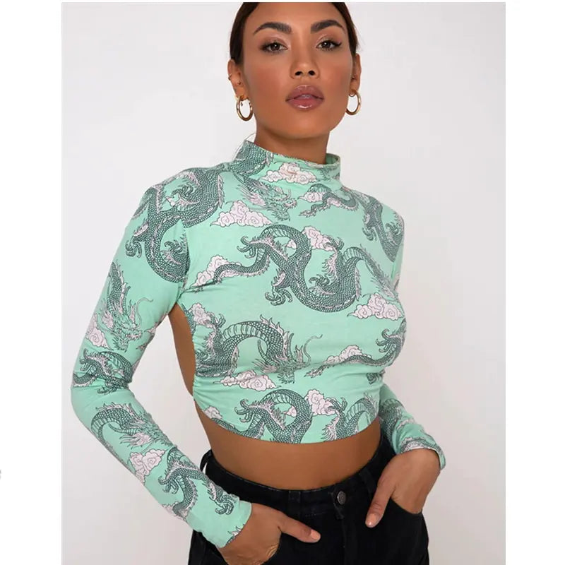 Printed Women Sexy Backless Crop Top