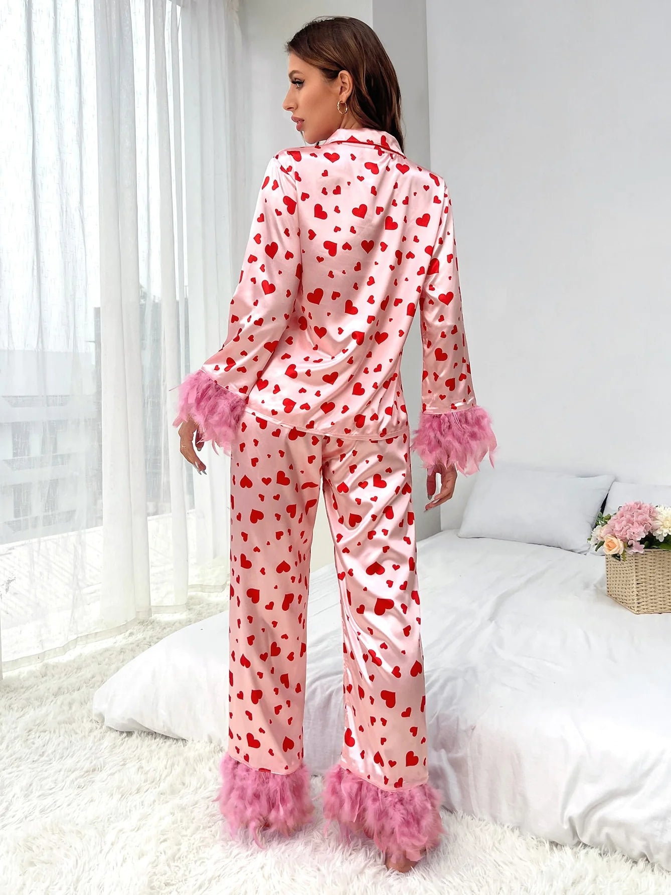 Women Loving Heart Printed Casual Suit Pajama set