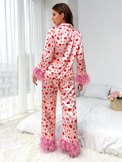 Women Loving Heart Printed Casual Suit Pajama set