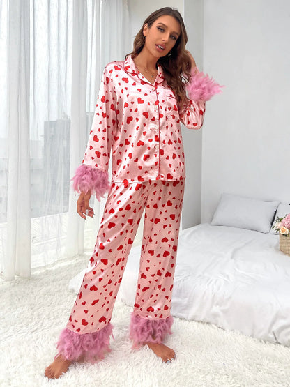 Women Loving Heart Printed Casual Suit Pajama set