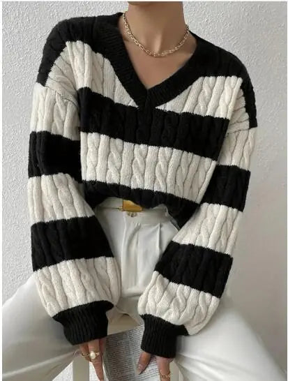 Chic Striped V-Neck Sweater