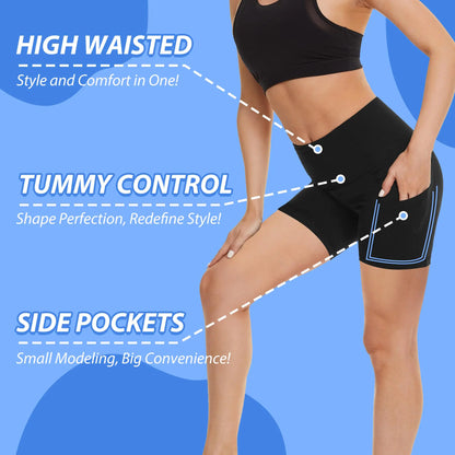 FlexiFit Biker Shorts with Pockets - High Waist Workout Yoga Essentials