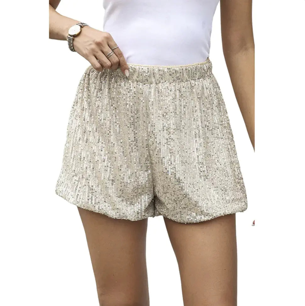 Sequined High Waist Straight Shorts for Women