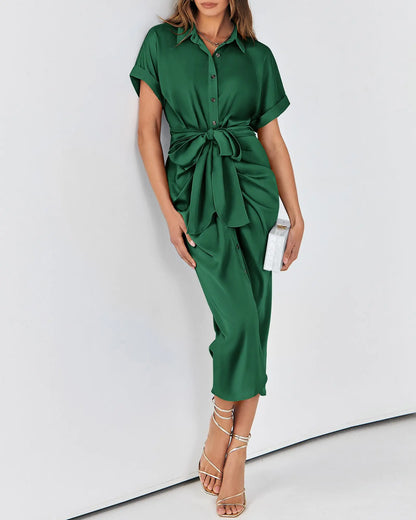 BTFBM 2024 Elegant Green Satin Party Dress