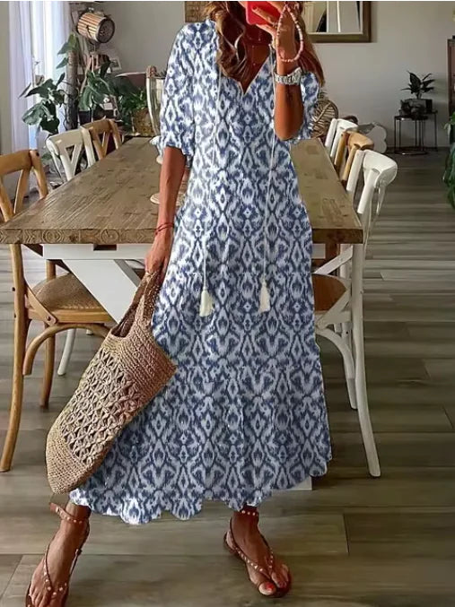 Boho Chic V-Neck Midi Dress for Women