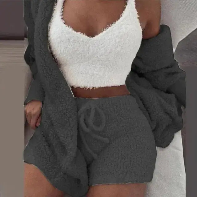 Fluffy Pajamas Women Casual Sleepwear set