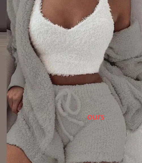 Fluffy Pajamas Women Casual Sleepwear set