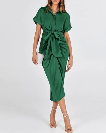 BTFBM 2024 Elegant Green Satin Party Dress