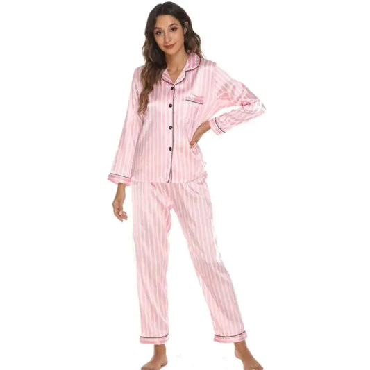 Silky Striped Satin Women's Pajama Set