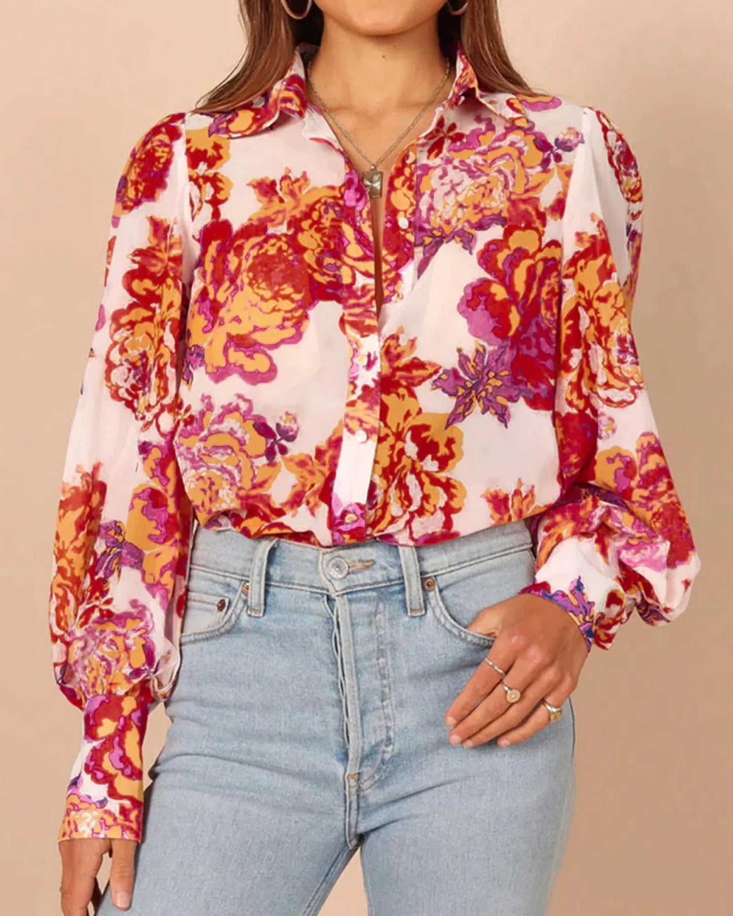 BTFBM Boho Chic Button-Up Floral Blouse - XL