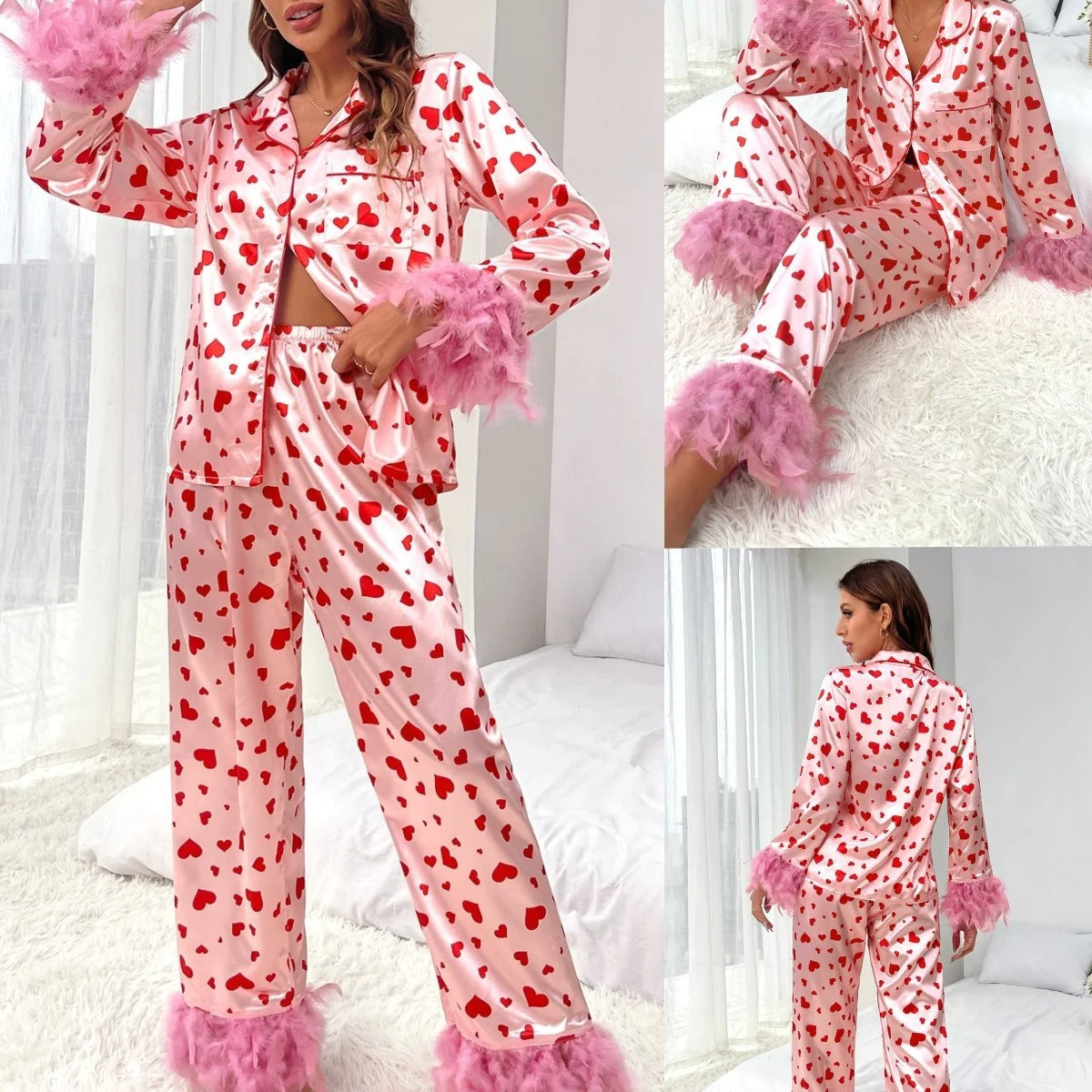 Women Loving Heart Printed Casual Suit Pajama set