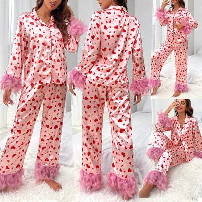 Women Loving Heart Printed Casual Suit Pajama set