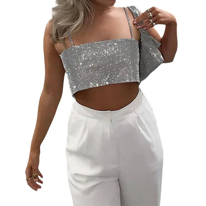 Chic Backless Sequin Crop Top