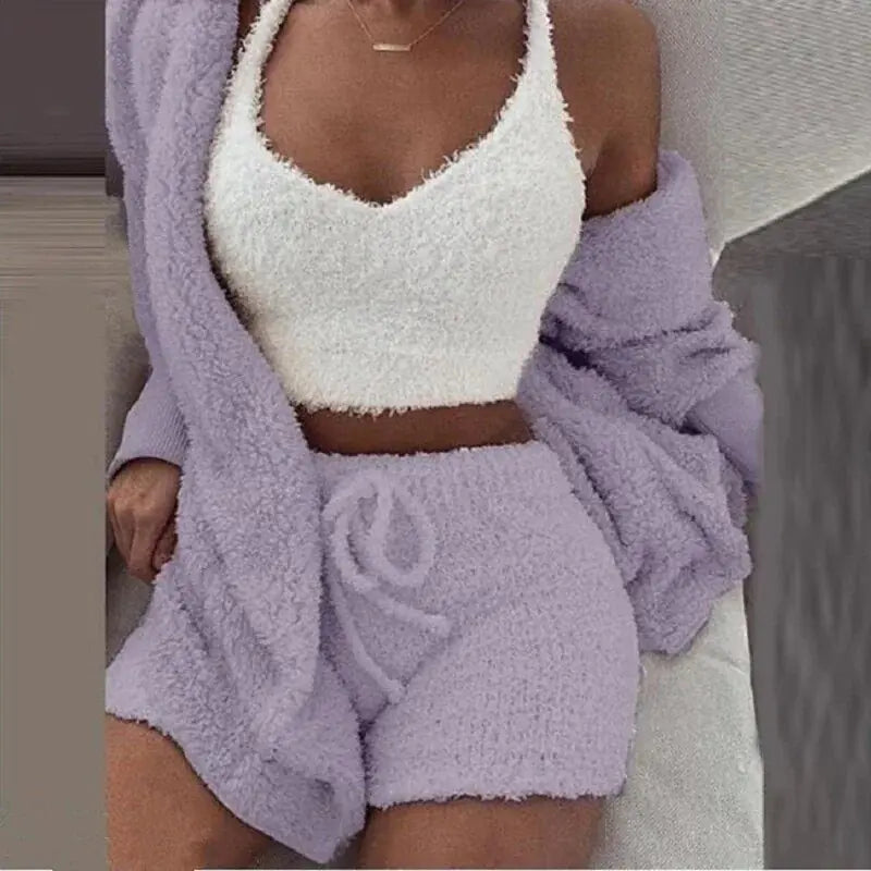 Fluffy Pajamas Women Casual Sleepwear set