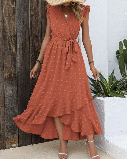 BTFBM 2024 Women's Summer V-Neck Swiss Dot Maxi Dress