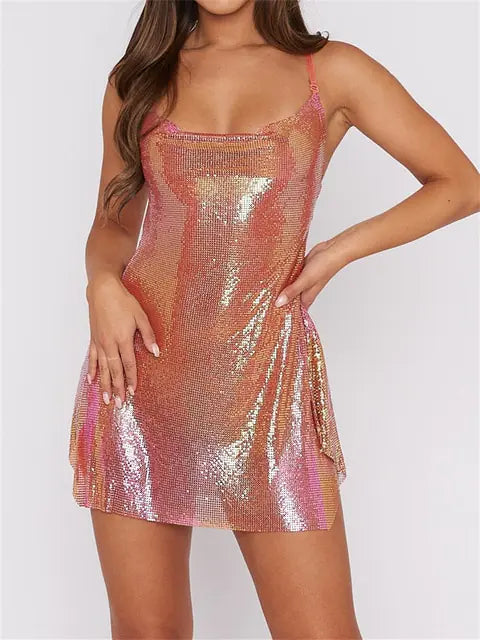 Sexy Shiny Backless Mini Dress: Evening Party Attire