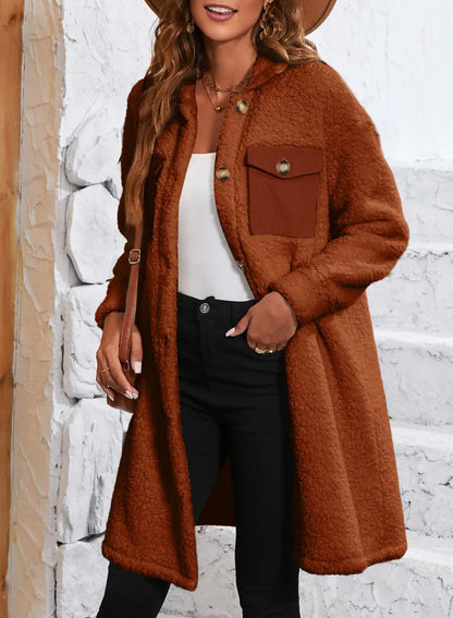 EVALESS Chic Fuzzy Fleece Long Coat