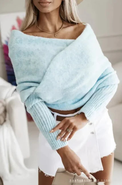 V-Neck Crossover Off-Shoulder Sweater - Multi-Color Trend