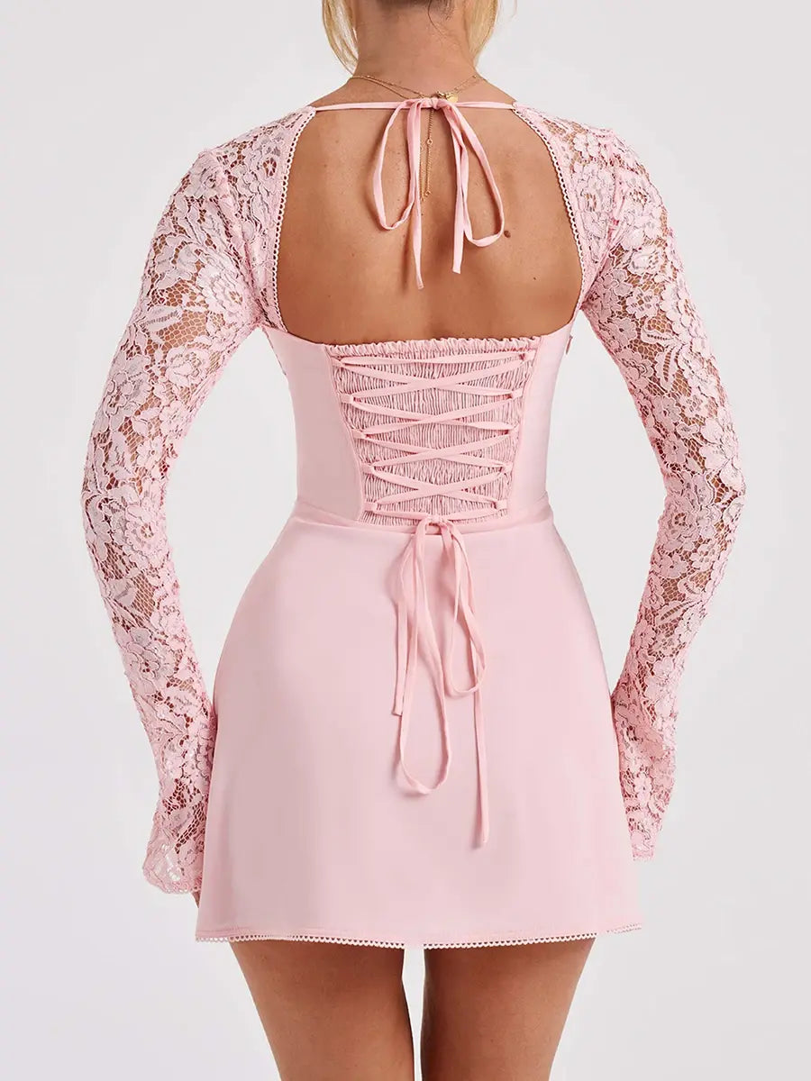 Women's Elegant Luxury Pink Lace Party Dress