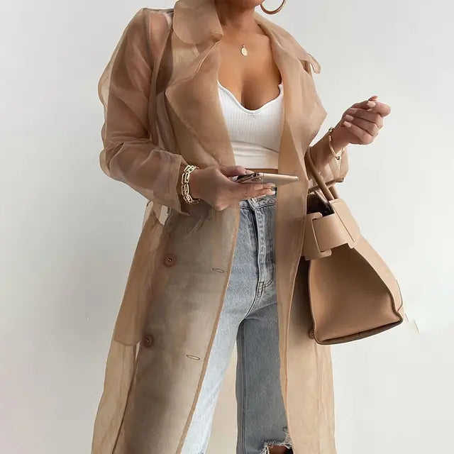 Women Fashion See Through Outdoor Coat