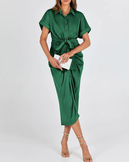 BTFBM 2024 Elegant Green Satin Party Dress