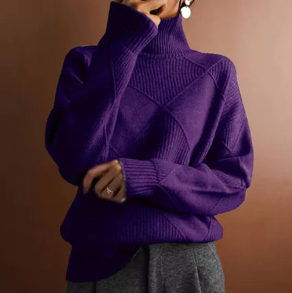 Loose Knit High Collar Sweater in Solid Colors