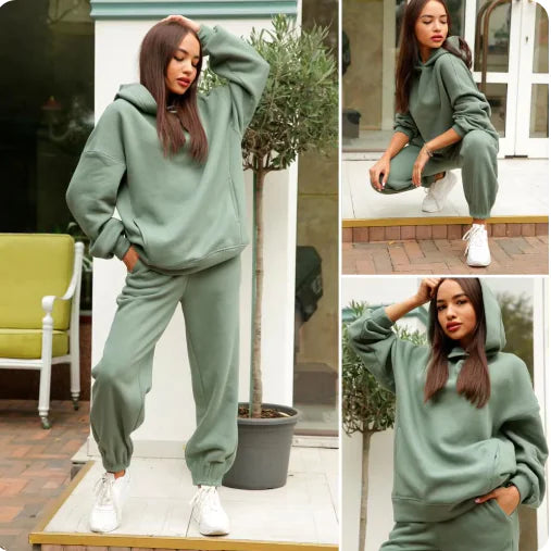 Chic Plush Hoodie Set for Women