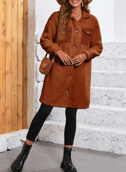 EVALESS Chic Fuzzy Fleece Long Coat