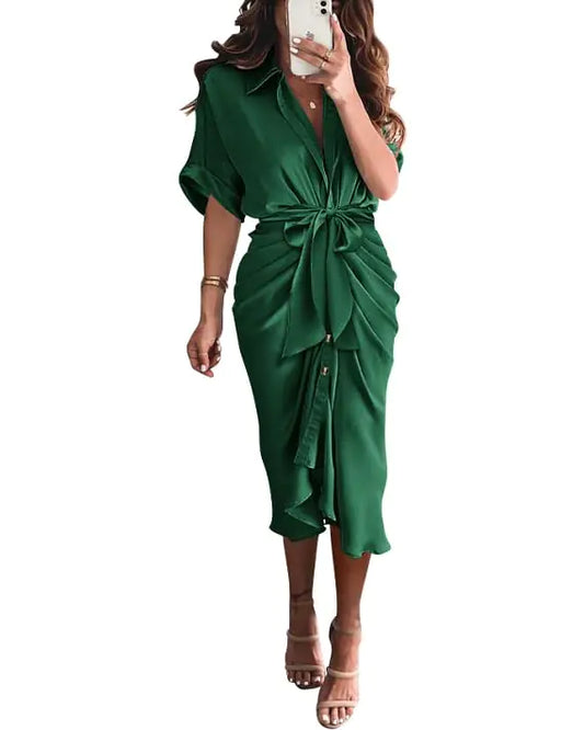 BTFBM 2024 Elegant Green Satin Party Dress