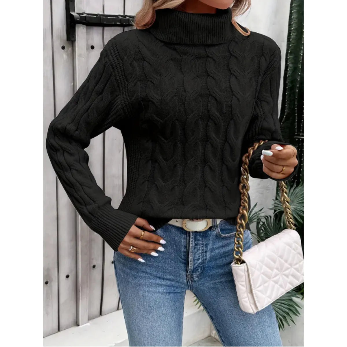 Women's Cable-knit Turtleneck Sweater